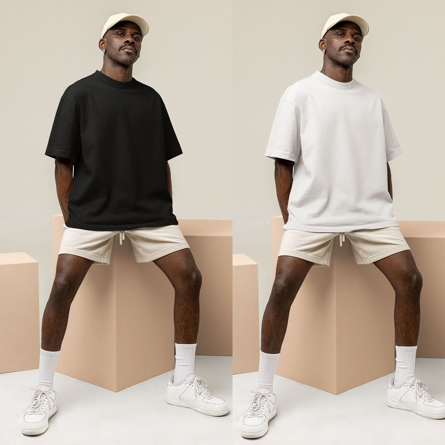Combo of Black and White 240GSM Unisex Cotton Oversized Tshirt